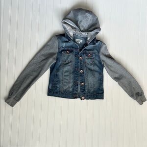 Ci Sono Blue Denim Jacket with Gray Hooded Sleeves